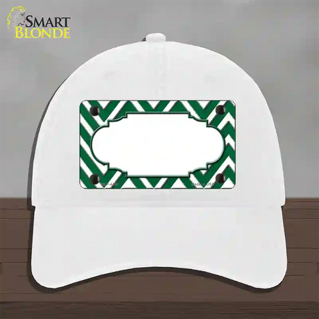 Green White Large Chevron Center Scallop Novelty License Plate Hat Unconstructed Cotton / White