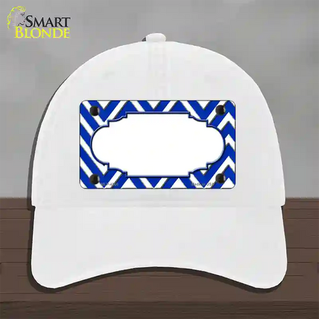 Blue White Large Chevron Center Scallop Novelty License Plate Hat Unconstructed Cotton / White