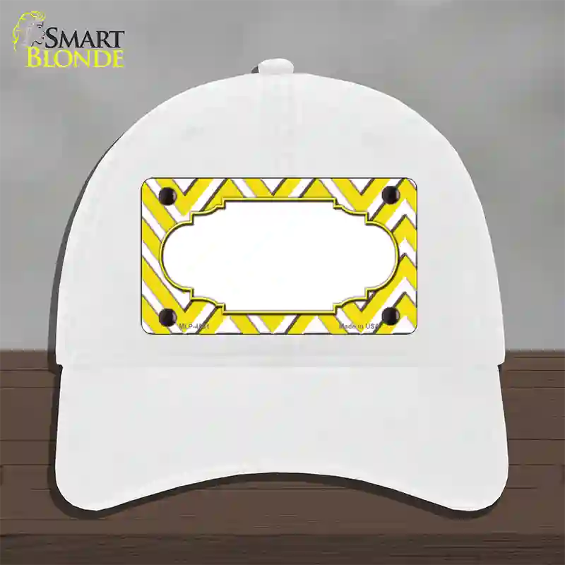 Yellow White Large Chevron Center Scallop Novelty License Plate Hat Unconstructed Cotton / White