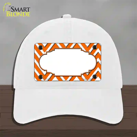 Orange White Large Chevron Center Scallop Novelty License Plate Hat Unconstructed Cotton / White