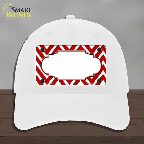 Red White Large Chevron Center Scallop Novelty License Plate Hat Unconstructed Cotton / White