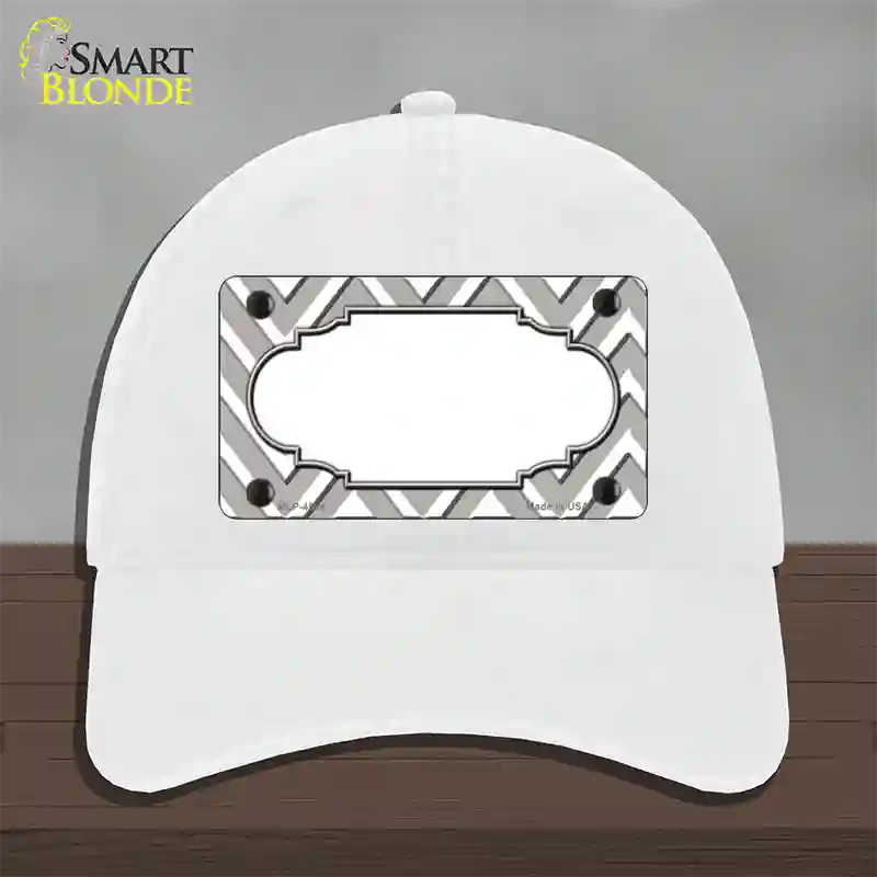 Grey White Large Chevron Center Scallop Novelty License Plate Hat Unconstructed Cotton / White