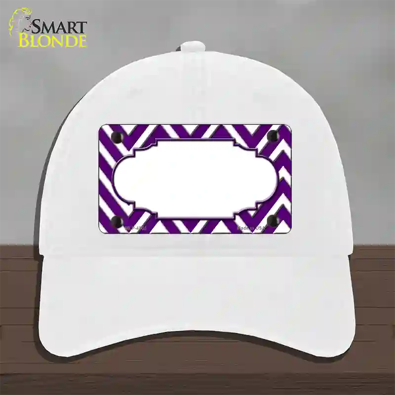 Purple White Large Chevron Center Scallop Novelty License Plate Hat Unconstructed Cotton / White