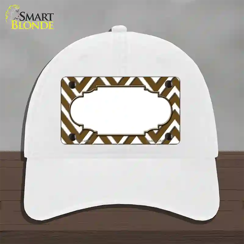 Brown White Large Chevron Center Scallop Novelty License Plate Hat Unconstructed Cotton / White