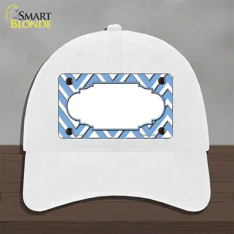 Light Blue White Large Chevron Center Scallop Novelty License Plate Hat Unconstructed Cotton / White