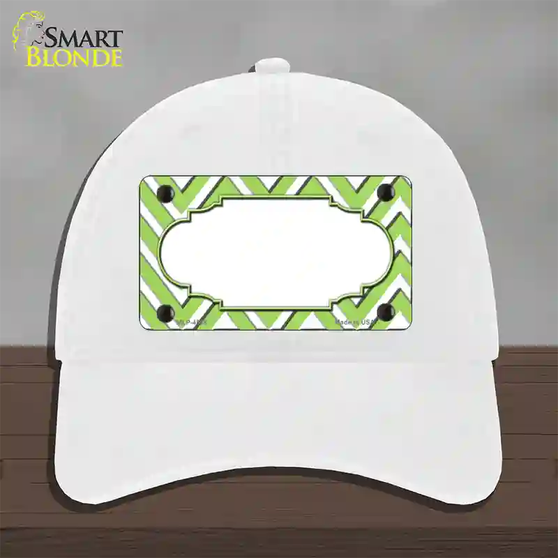 Lime Green White Large Chevron Center Scallop Novelty License Plate Hat Unconstructed Cotton / White