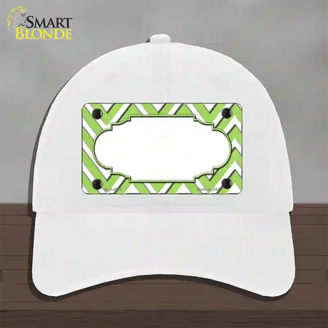 Lime Green White Large Chevron Center Scallop Novelty License Plate Hat Unconstructed Cotton / White