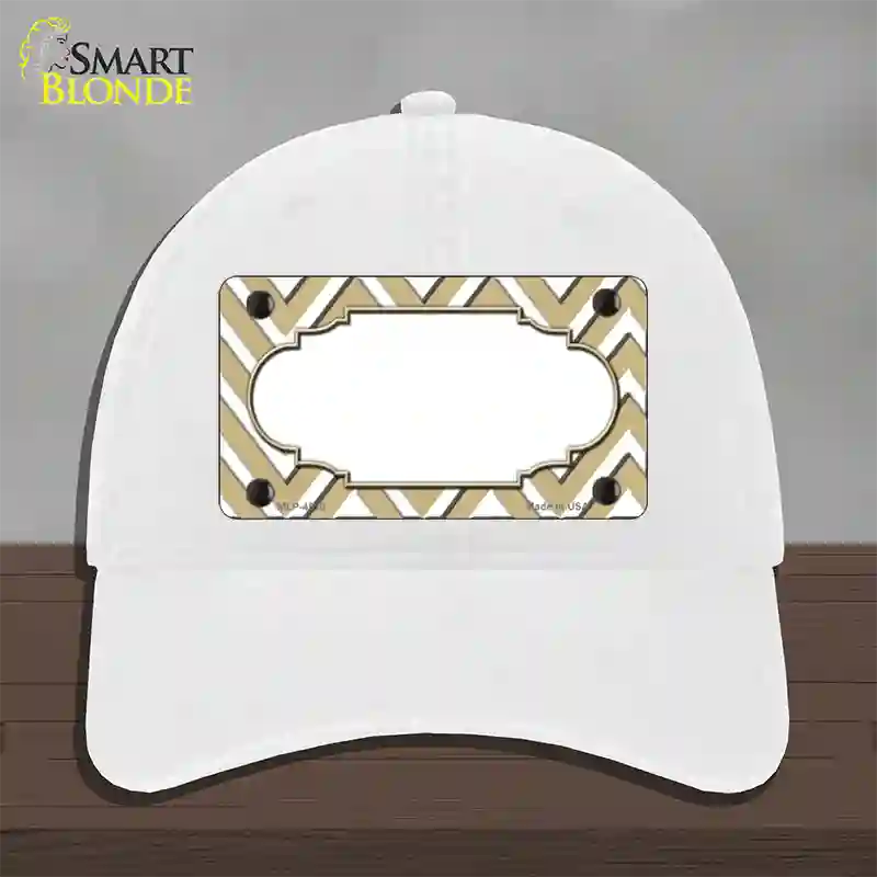 Gold White Large Chevron Center Scallop Novelty License Plate Hat Unconstructed Cotton / White