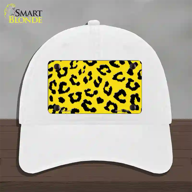 Yellow Black Cheetah Novelty License Plate Hat Unconstructed Cotton / White