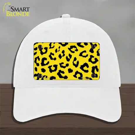 Yellow Black Cheetah Novelty License Plate Hat Unconstructed Cotton / White