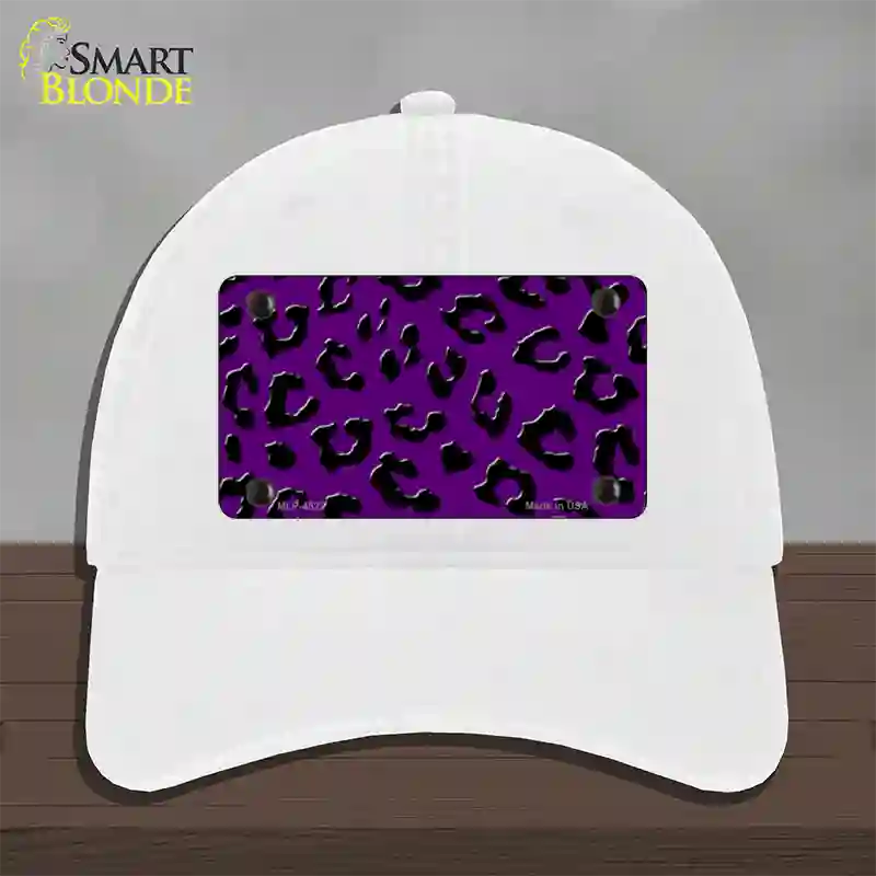 Purple Black Cheetah Novelty License Plate Hat Unconstructed Cotton / White