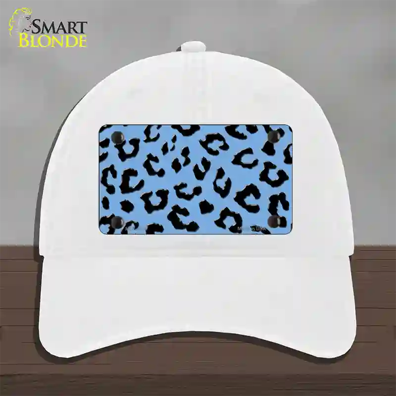 Light Blue Black Cheetah Novelty License Plate Hat Unconstructed Cotton / White