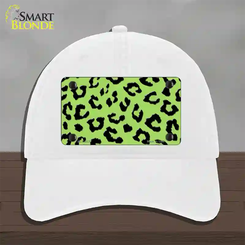 Lime Green Black Cheetah Novelty License Plate Hat Unconstructed Cotton / White