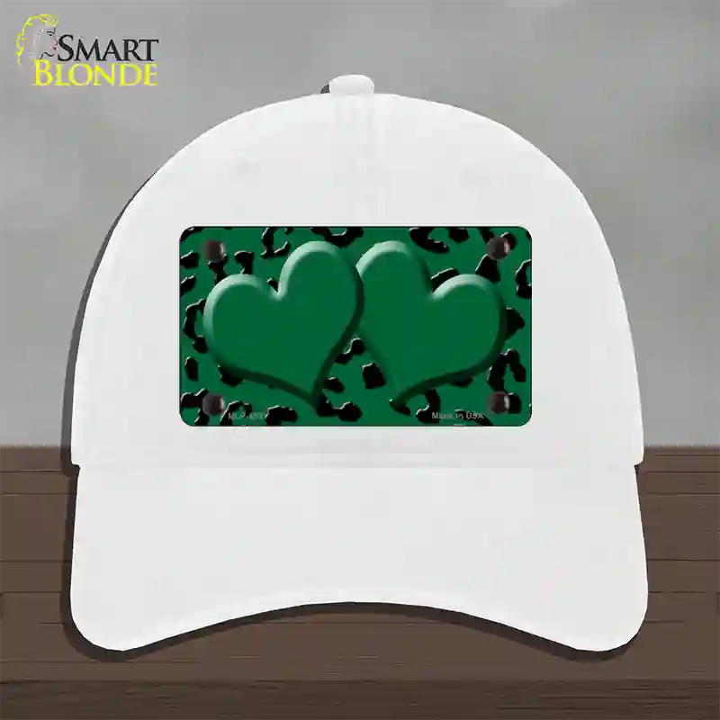 Green Black Cheetah Green Center Hearts Novelty License Plate Hat Unconstructed Cotton / White