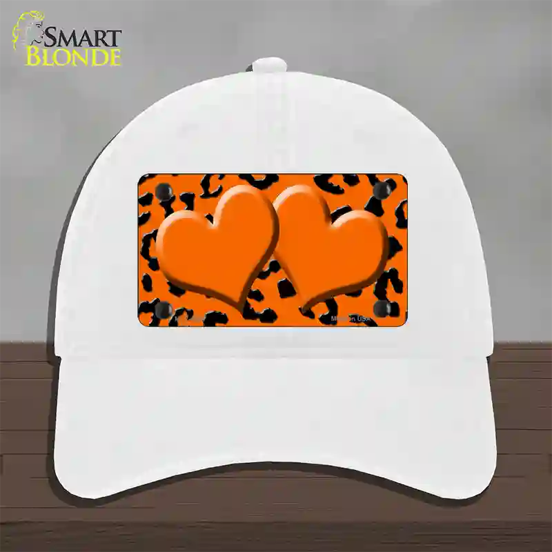 Orange Black Cheetah Orange Center Hearts Novelty License Plate Hat Unconstructed Cotton / White