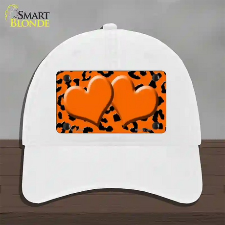 Orange Black Cheetah Orange Center Hearts Novelty License Plate Hat Unconstructed Cotton / White