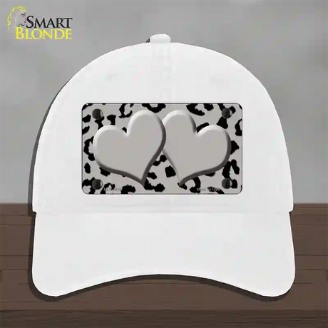 Grey Black Cheetah Gray Center Hearts Novelty License Plate Hat Unconstructed Cotton / White