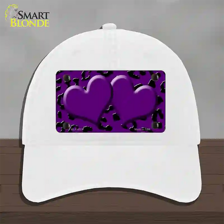 Purple Black Cheetah Purple Center Hearts Novelty License Plate Hat Unconstructed Cotton / White