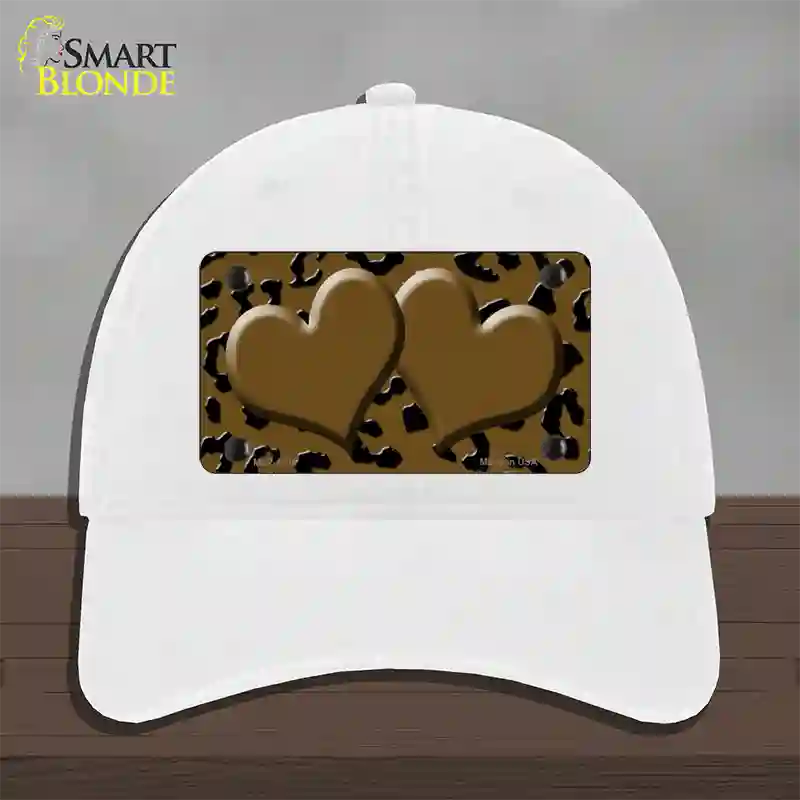 Brown Black Cheetah Brown Center Hearts Novelty License Plate Hat Unconstructed Cotton / White