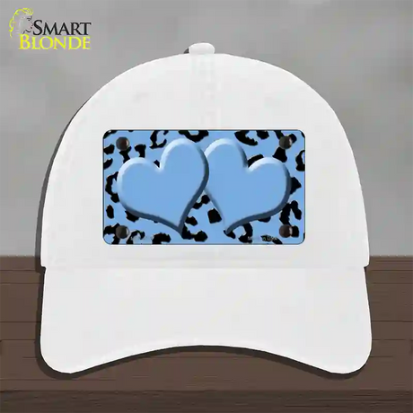 Light Blue Black Cheetah Light Blue Center Hearts Novelty License Plate Hat Unconstructed Cotton / White