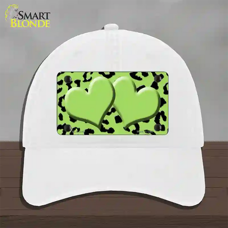 Lime Green Black Cheetah Lime Green Center Hearts Novelty License Plate Hat Unconstructed Cotton / White