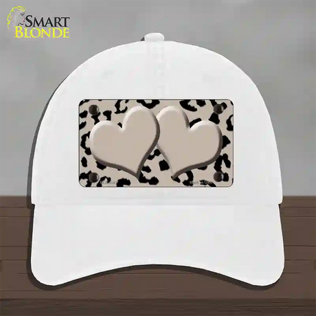 Tan Black Cheetah Tan Center Hearts Novelty License Plate Hat Unconstructed Cotton / White