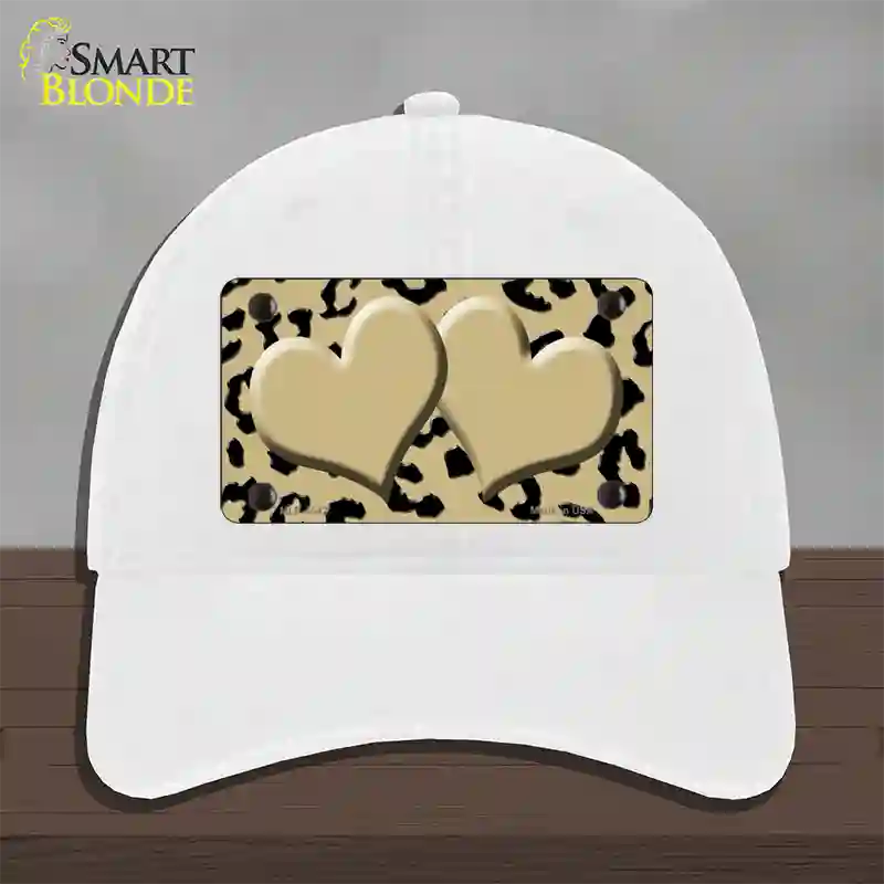 Gold Black Cheetah Gold Center Hearts Novelty License Plate Hat Unconstructed Cotton / White