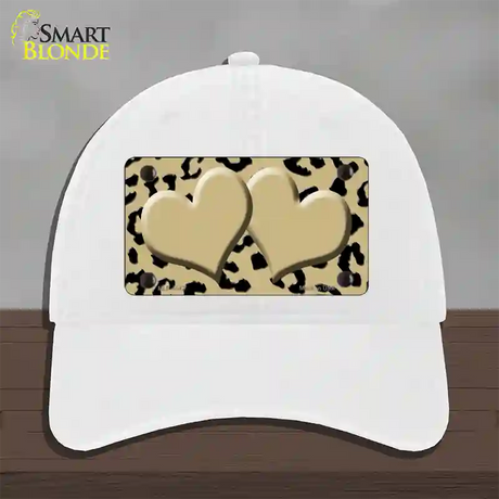 Gold Black Cheetah Gold Center Hearts Novelty License Plate Hat Unconstructed Cotton / White