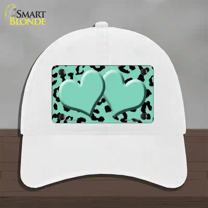 Mint Black Cheetah Mint Center Hearts Novelty License Plate Hat Unconstructed Cotton / White