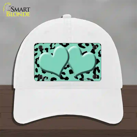 Mint Black Cheetah Mint Center Hearts Novelty License Plate Hat Unconstructed Cotton / White