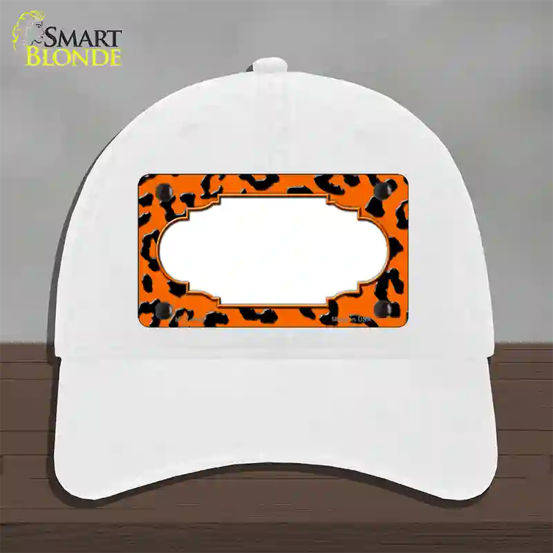 Orange Black Cheetah Scallop Novelty License Plate Hat Unconstructed Cotton / White