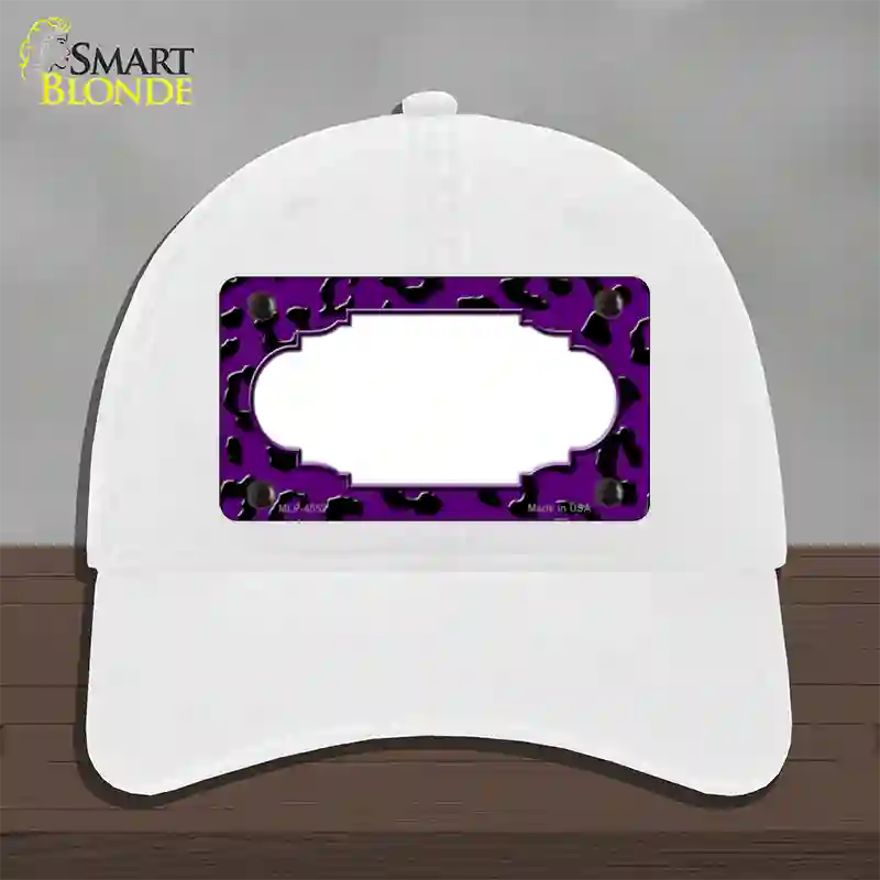 Purple Black Cheetah Scallop Novelty License Plate Hat Unconstructed Cotton / White