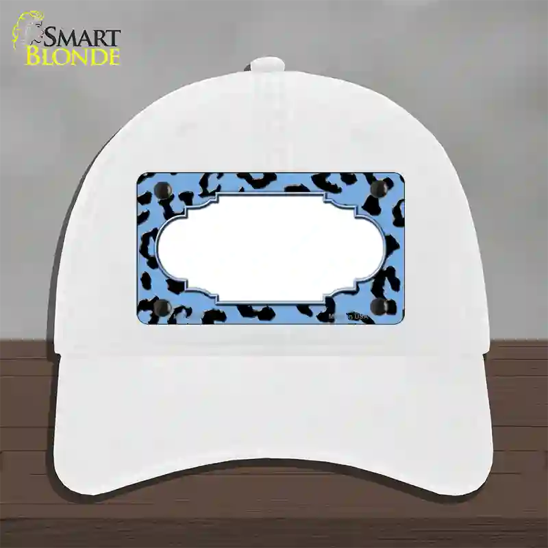 Light Blue Black Cheetah Scallop Novelty License Plate Hat Unconstructed Cotton / White