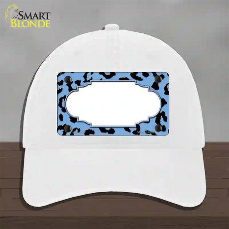 Light Blue Black Cheetah Scallop Novelty License Plate Hat Unconstructed Cotton / White