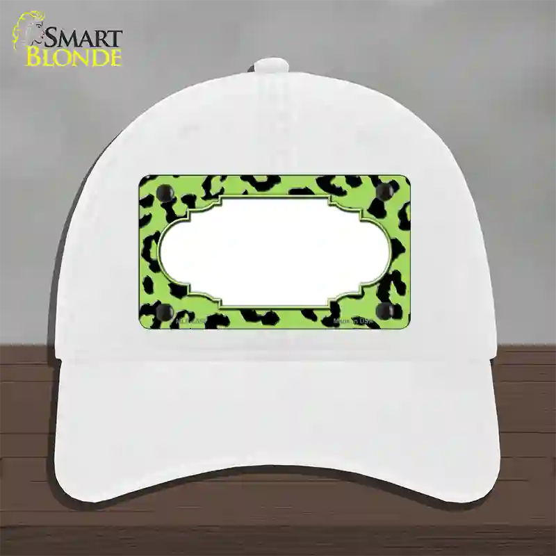 Lime Green Black Cheetah Scallop Novelty License Plate Hat Unconstructed Cotton / White