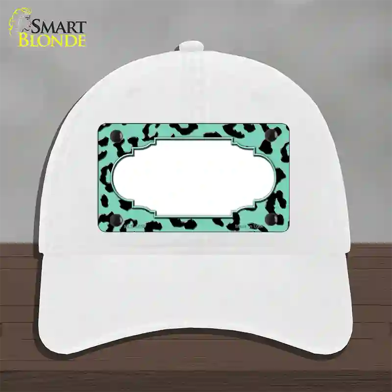 Mint Black Cheetah Scallop Novelty License Plate Hat Unconstructed Cotton / White