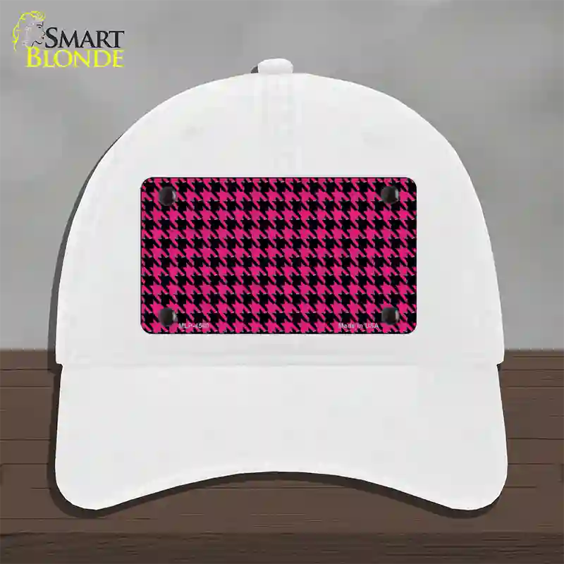 Pink Black Houndstooth Novelty License Plate Hat Unconstructed Cotton / White