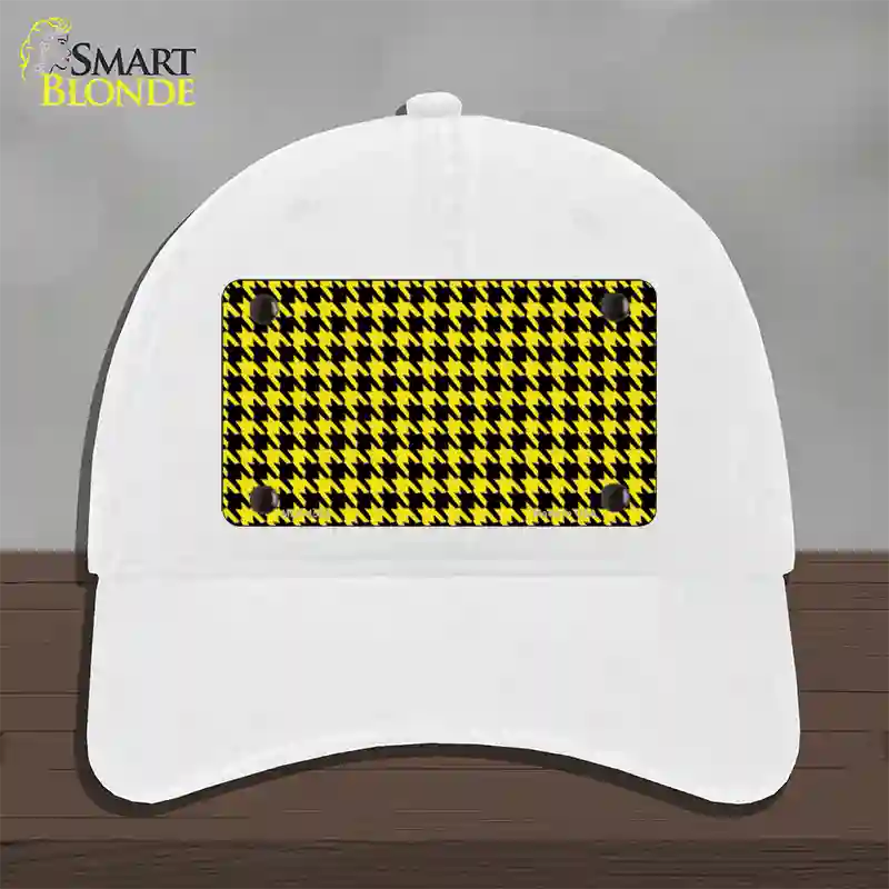 Yellow Black Houndstooth Novelty License Plate Hat Unconstructed Cotton / White