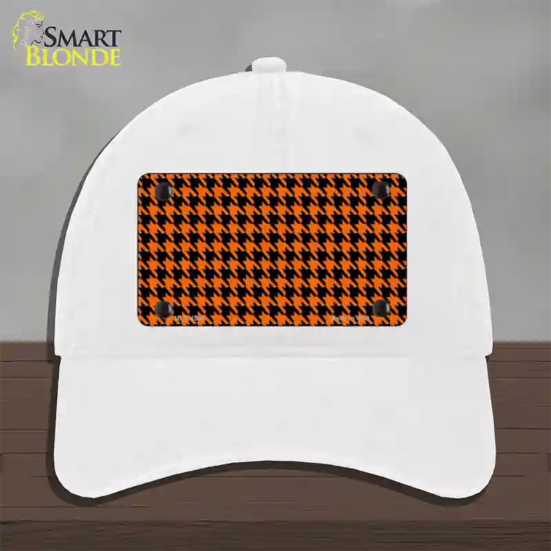 Orange Black Houndstooth Novelty License Plate Hat Unconstructed Cotton / White