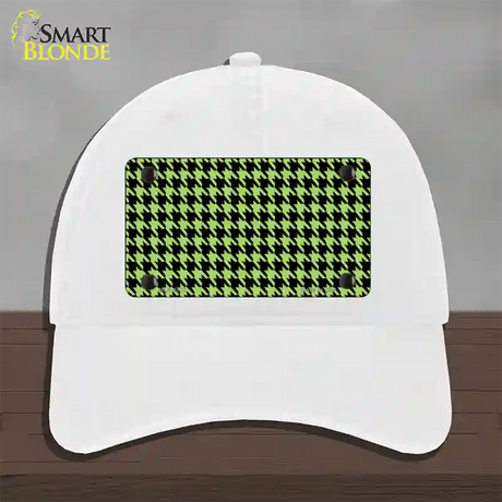 Lime Green Black Houndstooth Novelty License Plate Hat Unconstructed Cotton / White