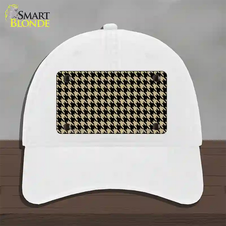 Gold Black Houndstooth Novelty License Plate Hat Unconstructed Cotton / White