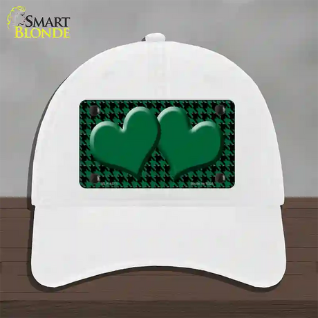 Green Black Houndstooth Green Center Hearts Novelty License Plate Hat Unconstructed Cotton / White