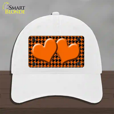 Orange Black Houndstooth Orange Center Hearts Novelty License Plate Hat Unconstructed Cotton / White