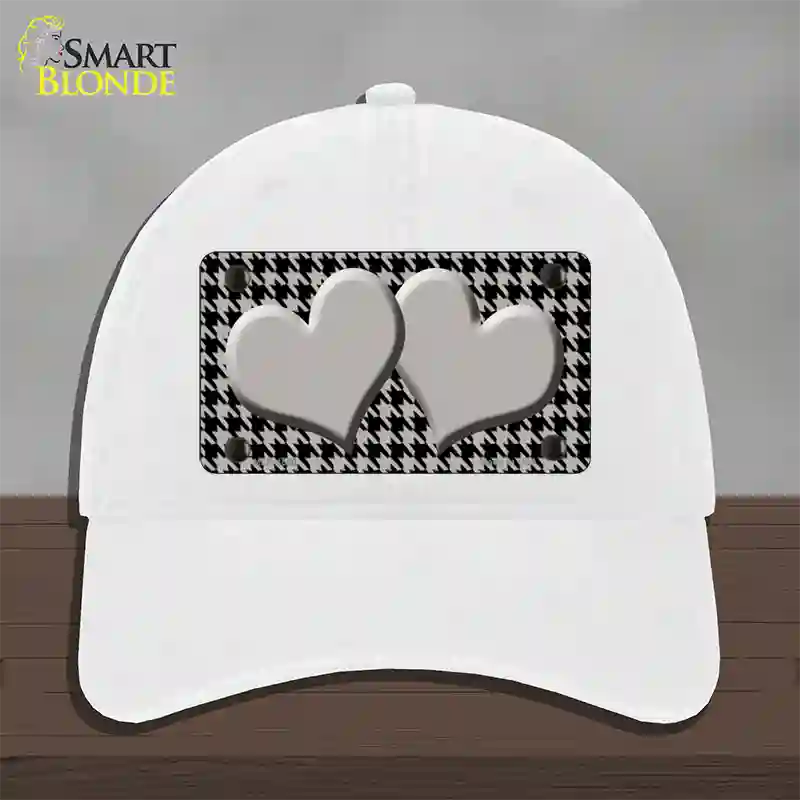 Grey Black Houndstooth Grey Center Hearts Novelty License Plate Hat Unconstructed Cotton / White