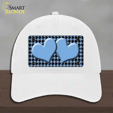 Light Blue Black Houndstooth Light Blue Center Hearts Novelty License Plate Hat Unconstructed Cotton / White