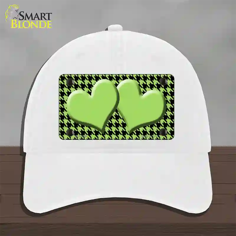 Lime Green Black Houndstooth Lime Green Center Hearts Novelty License Plate Hat Unconstructed Cotton / White