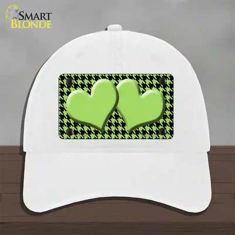 Lime Green Black Houndstooth Lime Green Center Hearts Novelty License Plate Hat Unconstructed Cotton / White