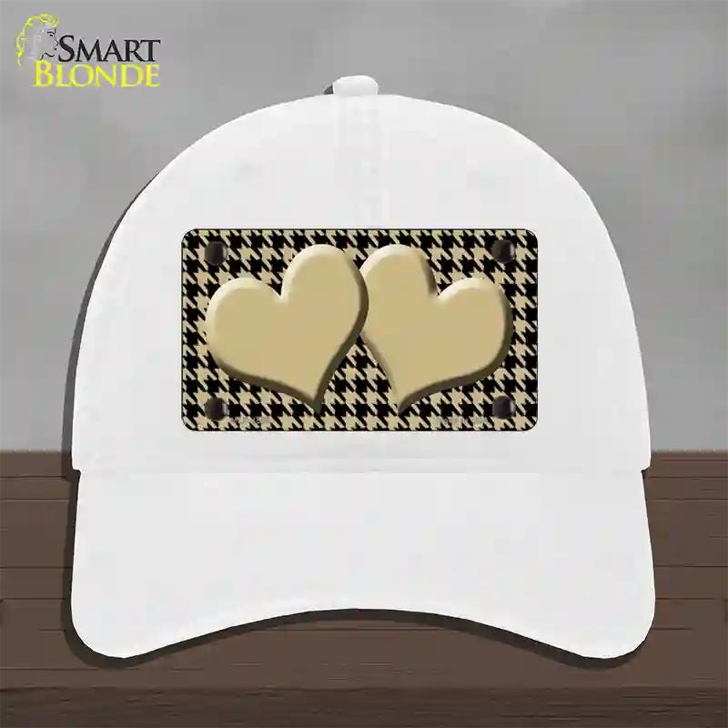 Gold Black Houndstooth Gold Center Hearts Novelty License Plate Hat Unconstructed Cotton / White