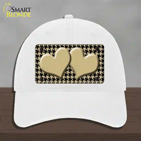 Gold Black Houndstooth Gold Center Hearts Novelty License Plate Hat Unconstructed Cotton / White