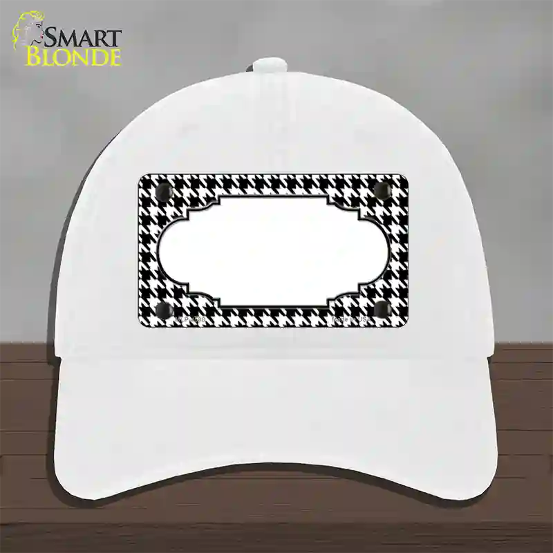 White Black Houndstooth Scallop Center Novelty License Plate Hat Unconstructed Cotton / White